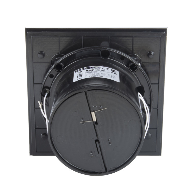 Quiet home exhaust fan with decorative panel MMP 100, 100 m³/h, glass, black gloss